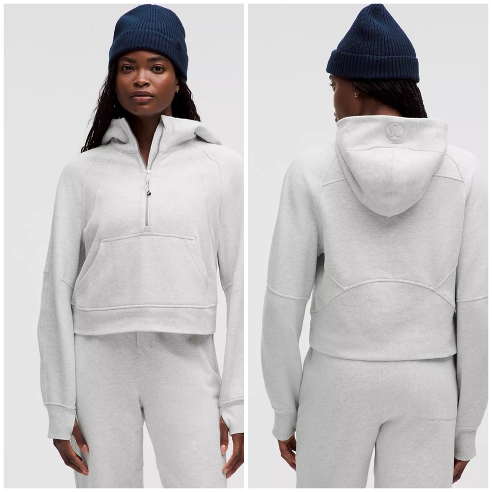 Lululemon M/L, oversized, half-zip hoodie. Heathered ultra light grey core